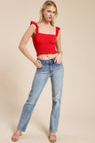 Smocked Ruffle Strap Crop Top – Red