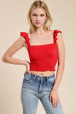 Smocked Ruffle Strap Crop Top – Red