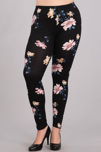 Black Floral Plus Leggings